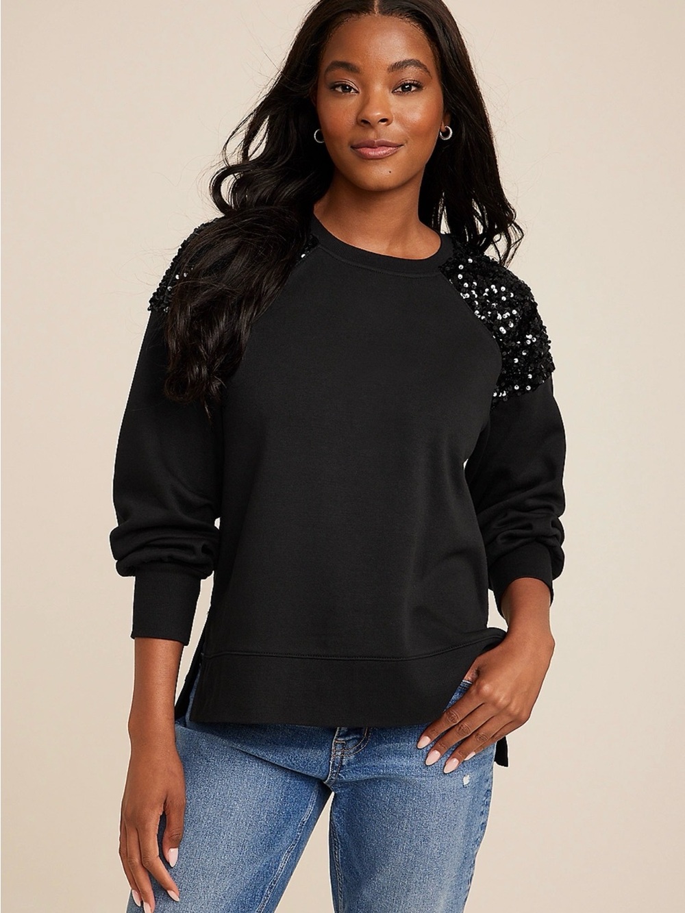 Maurices Black Sequin-Shoulder Sweatshirt